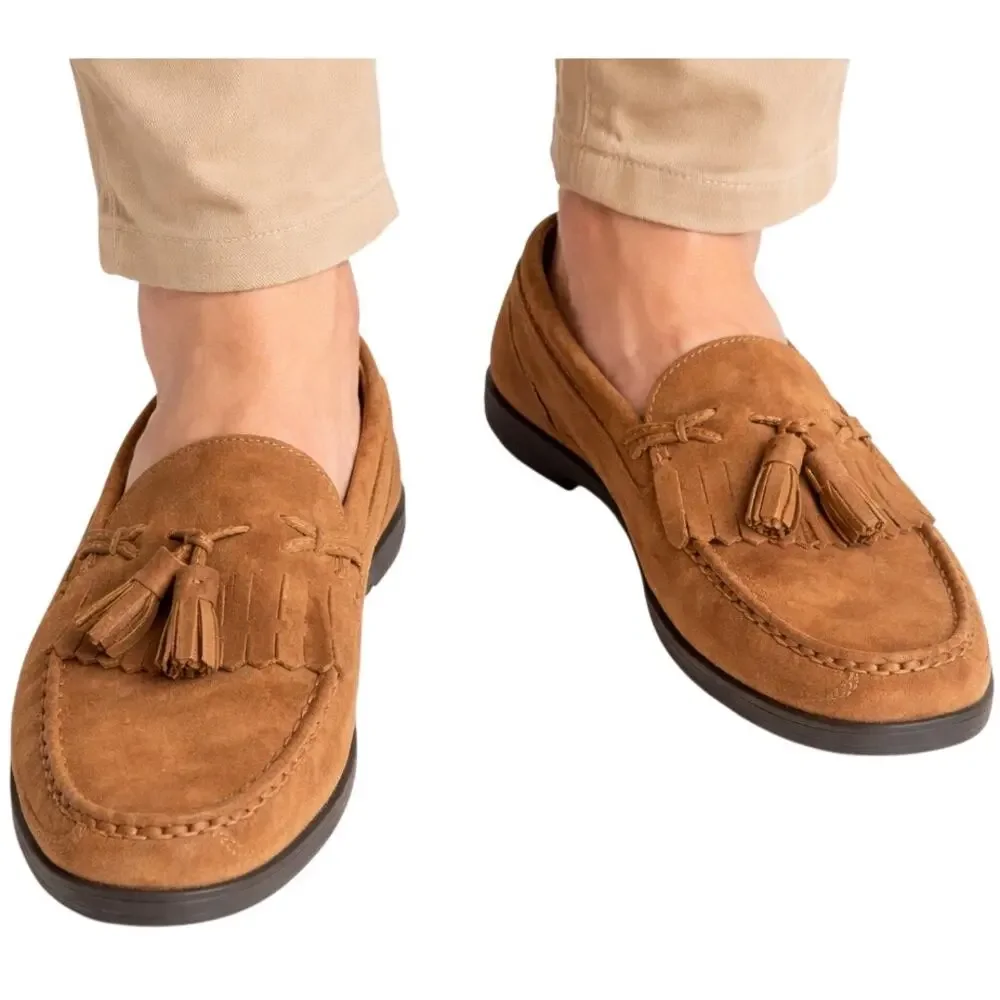 Earth Shoe Mens Tan Nubuck Leather Loafer 10D Tassel Kiltie Manning Brazil Fall